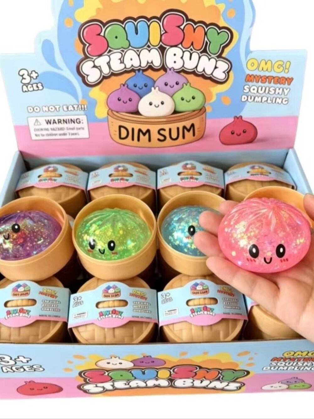 12 Squishy Steam Bun Dim Sum Mystery Squishy Dumpling - Sugar style ( Sparkly)